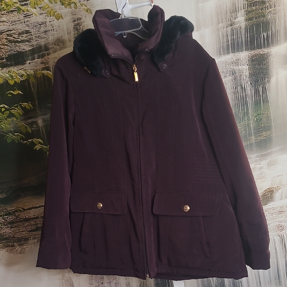 PA Originals Womens Large Deep Purple Jacket with Faux Fur Trim Hood